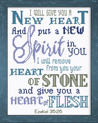 A NEW HEART Violet and Peacock Blue on White